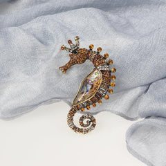 Vintage Shell Rhinestone Seahorse Enamel Pins Badges Classic Sea Animal