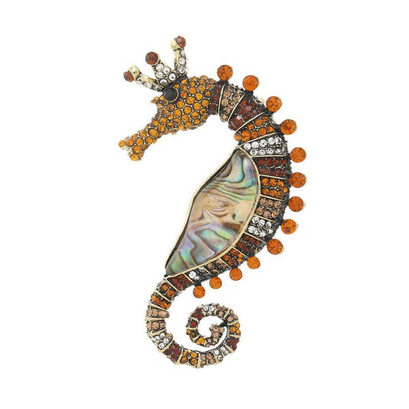 Vintage Shell Rhinestone Seahorse Enamel Pins Badges Classic Sea Animal