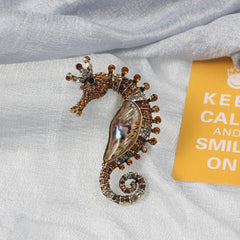 Vintage Shell Rhinestone Seahorse Enamel Pins Badges Classic Sea Animal