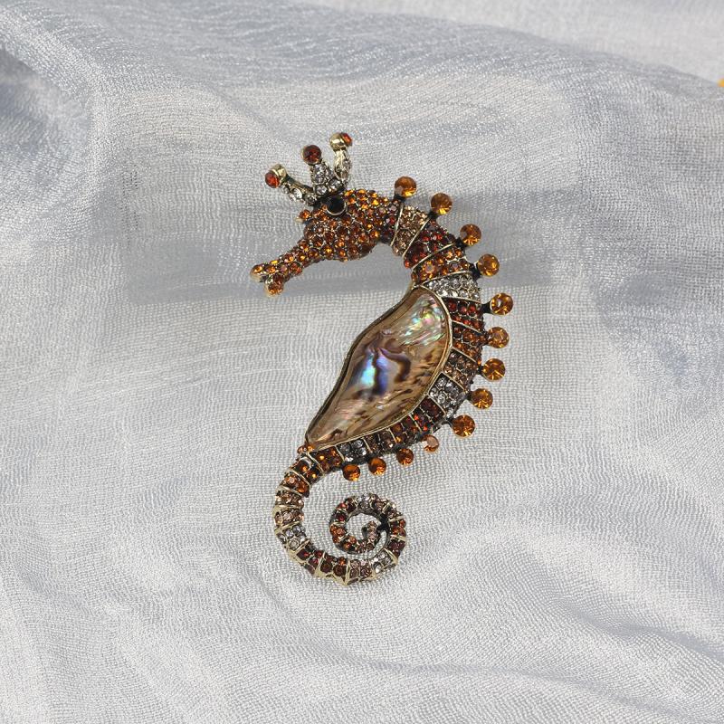 Vintage Shell Rhinestone Seahorse Enamel Pins Badges Classic Sea Animal