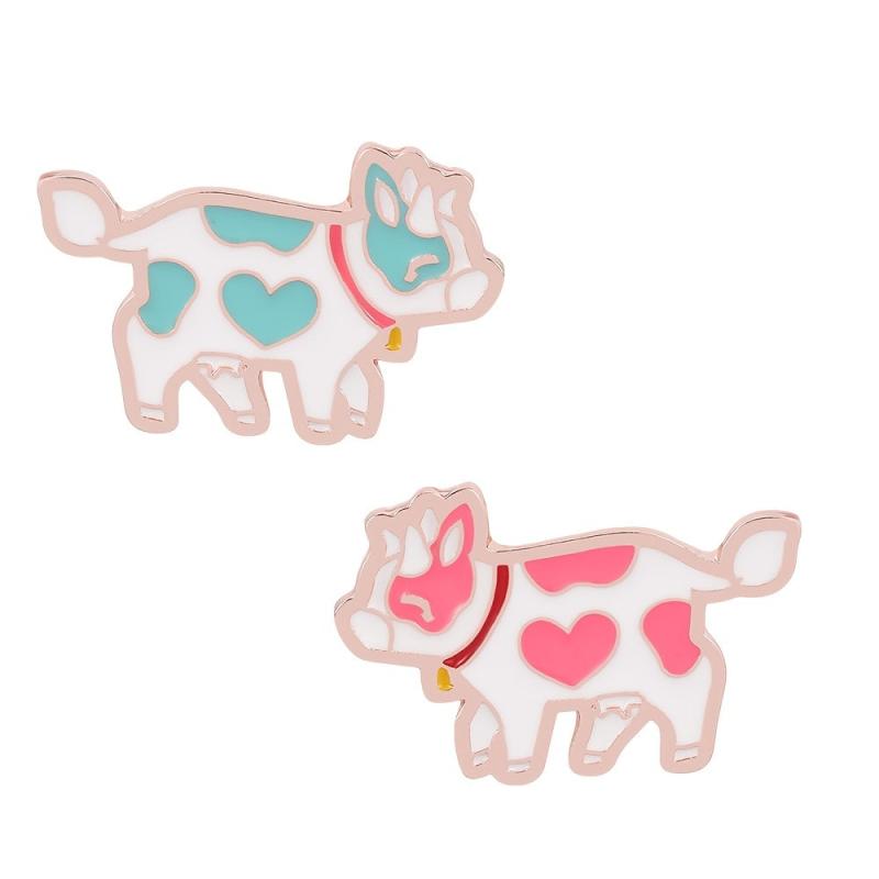 Creative Pink Cow Brooch Cartoon Animal Series Pins