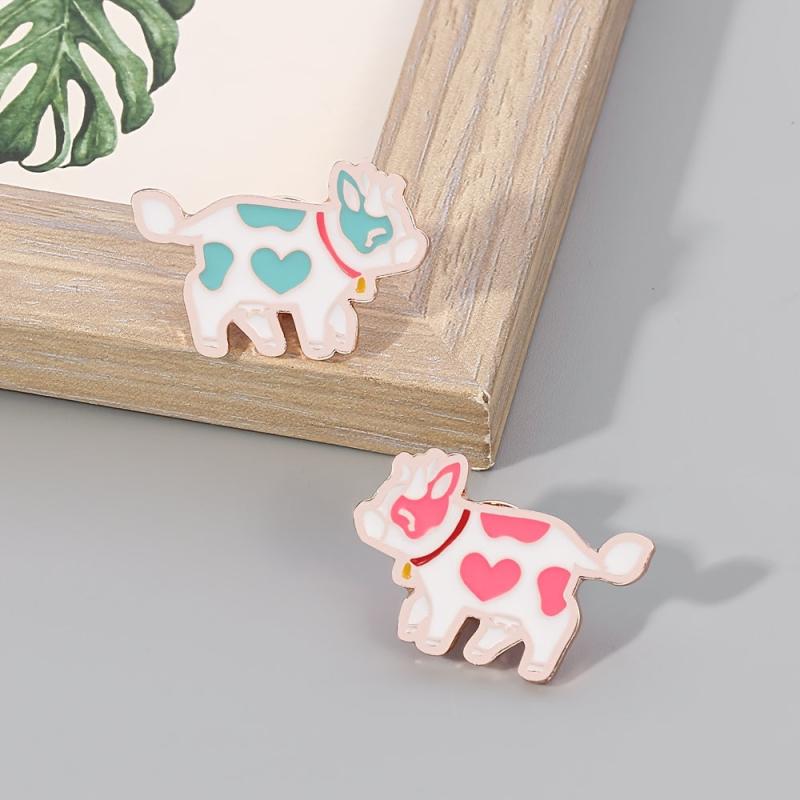 Creative Pink Cow Brooch Cartoon Animal Series Pins