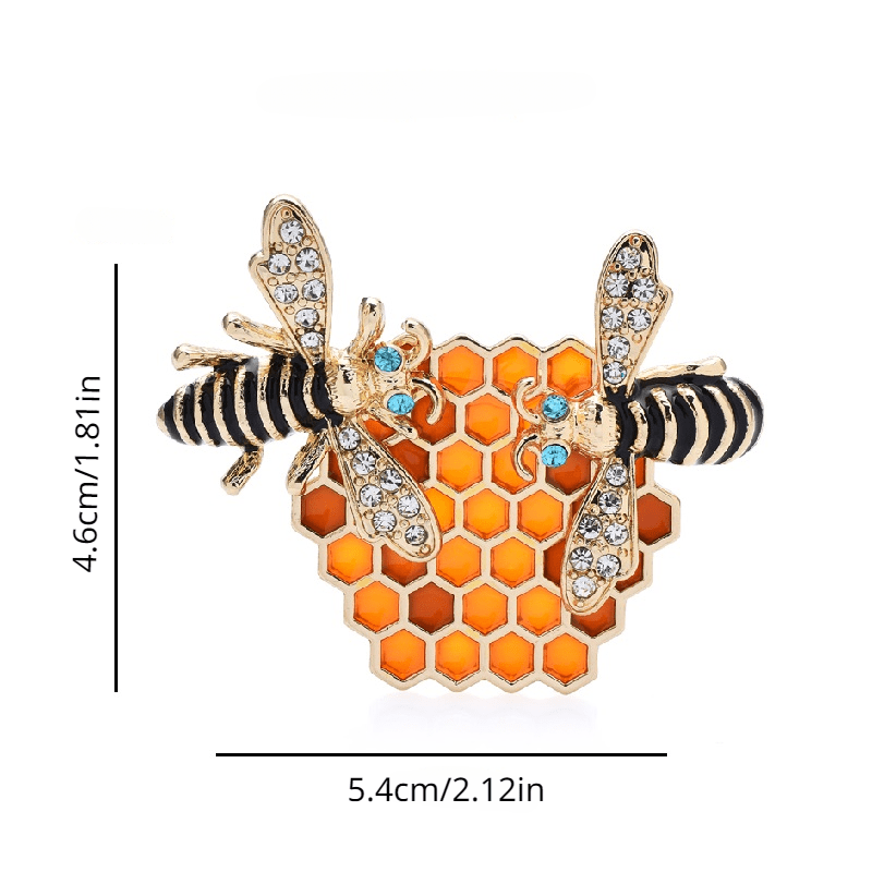 Enamel Honeycomb Bees Brooch Rhinestone Insects Corsage Pin