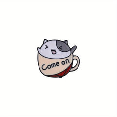 Cat & Coffee Cup Brooch Cat Badge Collar Pin for Men