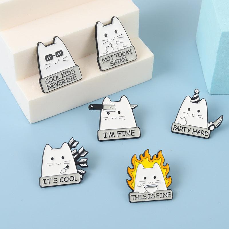 Sarcastic Cats Enamel Lapel Pins Funny Brooch