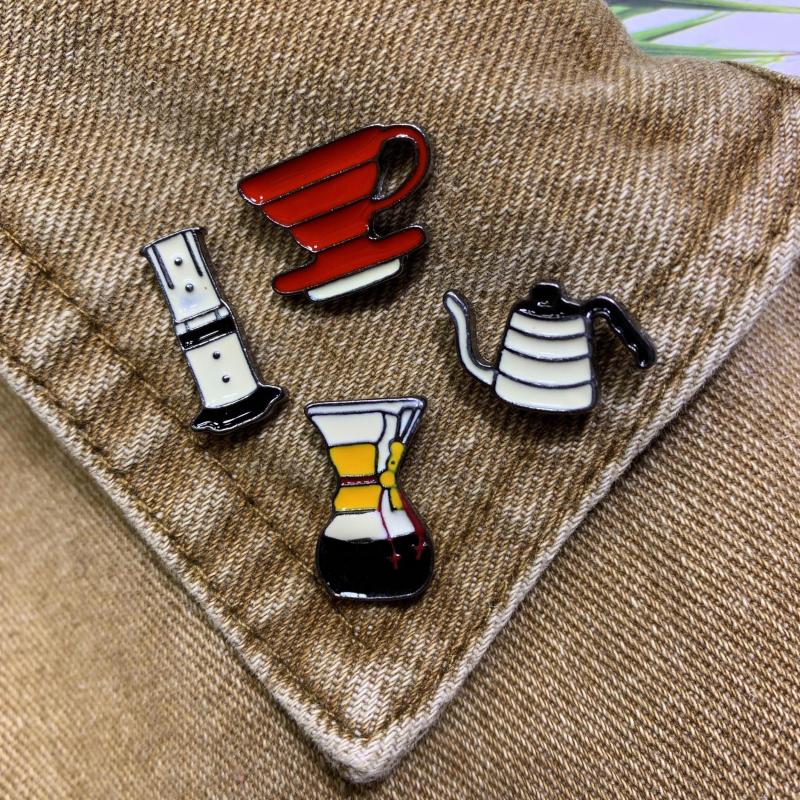 Funky Creative Coffee Series Brooch Pins Cartoon Pin Clothes Bag Accessories