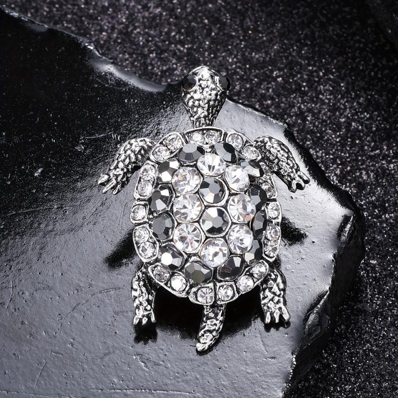 Hip Hop Green Turtle Animal Brooch Full Rhinestone