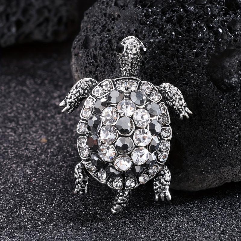 Hip Hop Green Turtle Animal Brooch Full Rhinestone