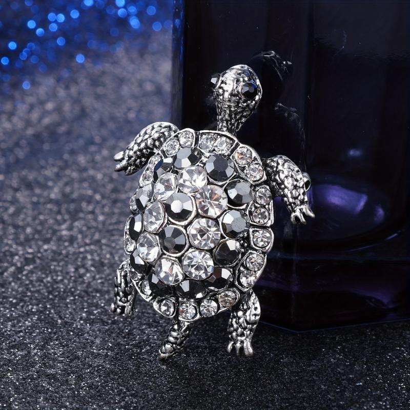 Hip Hop Green Turtle Animal Brooch Full Rhinestone