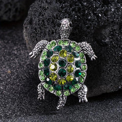 Hip Hop Green Turtle Animal Brooch Full Rhinestone