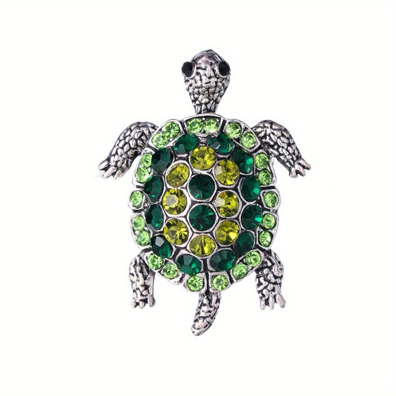 Hip Hop Green Turtle Animal Brooch Full Rhinestone