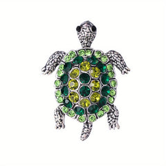 Hip Hop Green Turtle Animal Brooch Full Rhinestone