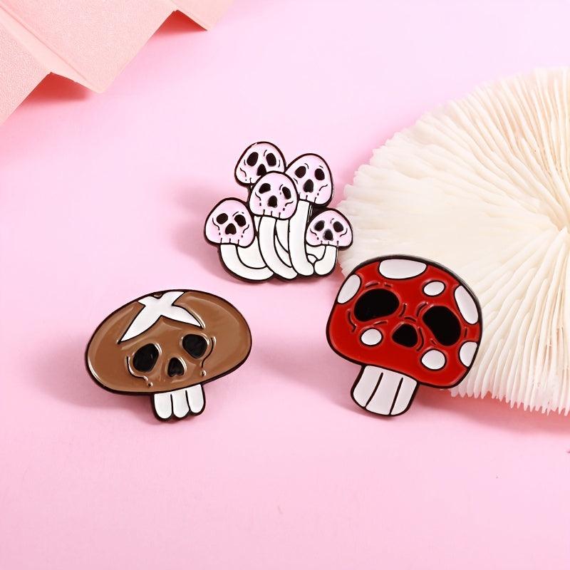 Skull Face Mushroom Brooch