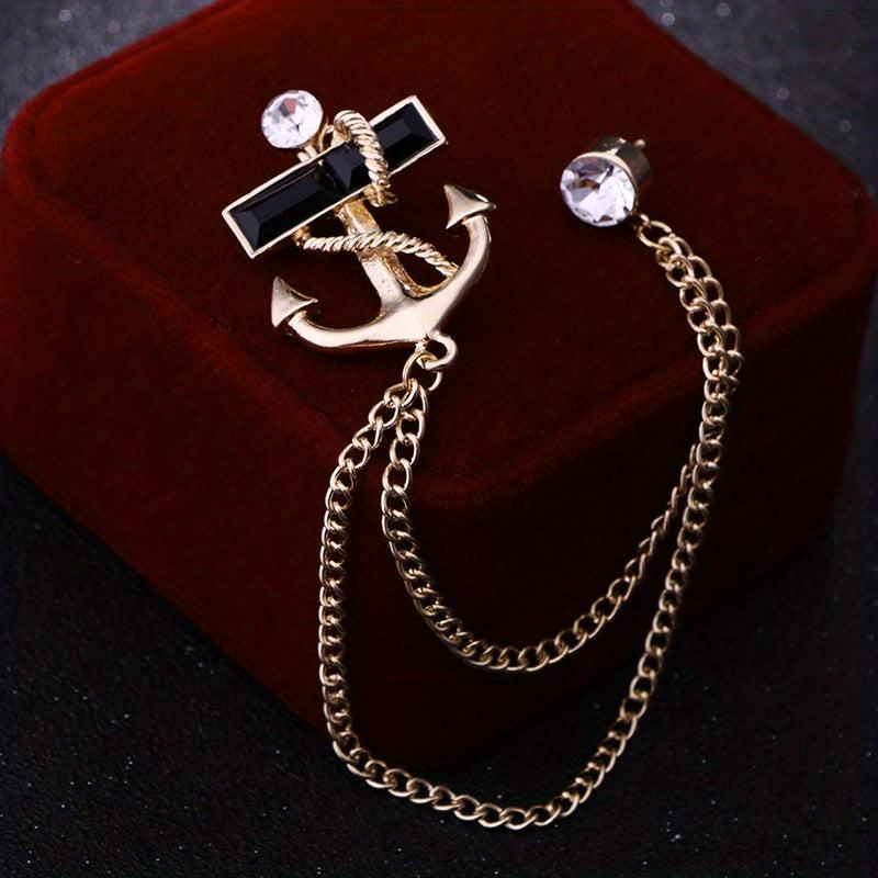 Navy Style Anchor Brooch Rhinestone Tassel Chain Party Suit Pin
