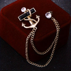 Navy Style Anchor Brooch Rhinestone Tassel Chain Party Suit Pin