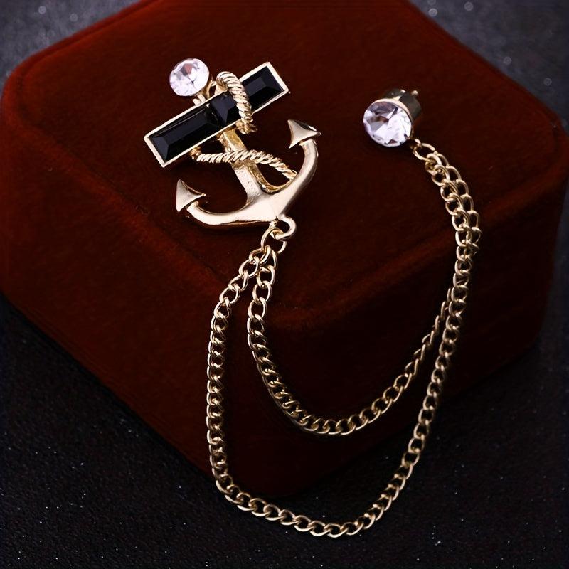 Navy Style Anchor Brooch Rhinestone Tassel Chain Party Suit Pin