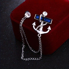 Navy Style Anchor Brooch Rhinestone Tassel Chain Party Suit Pin