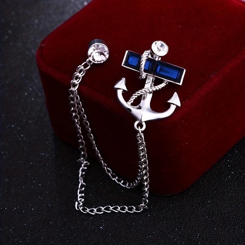 Navy Style Anchor Brooch Rhinestone Tassel Chain Party Suit Pin