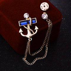 Navy Style Anchor Brooch Rhinestone Tassel Chain Party Suit Pin
