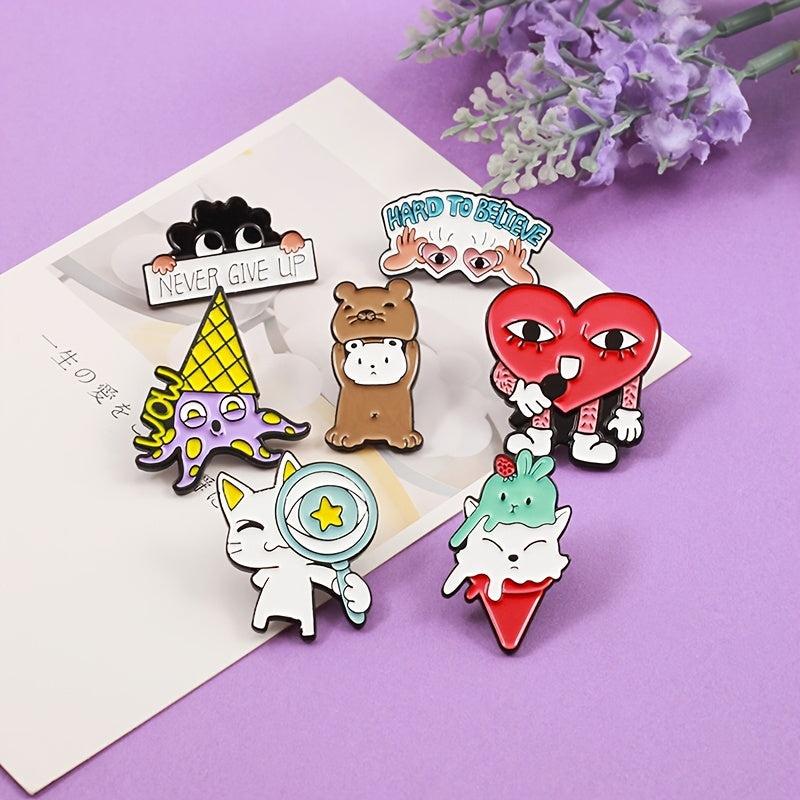 Large Eye Shaped Brooch Magnifying Glass Cat Rabbit Squid Bear