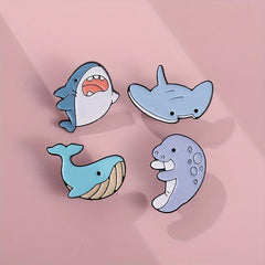 5pcs Cartoon Ocean Animal Brooches Men Shark Whale Seahorse Pufferfish Jellyfish