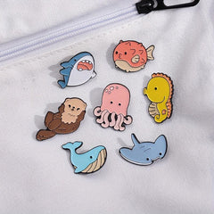 5pcs Cartoon Ocean Animal Brooches Men Shark Whale Seahorse Pufferfish Jellyfish