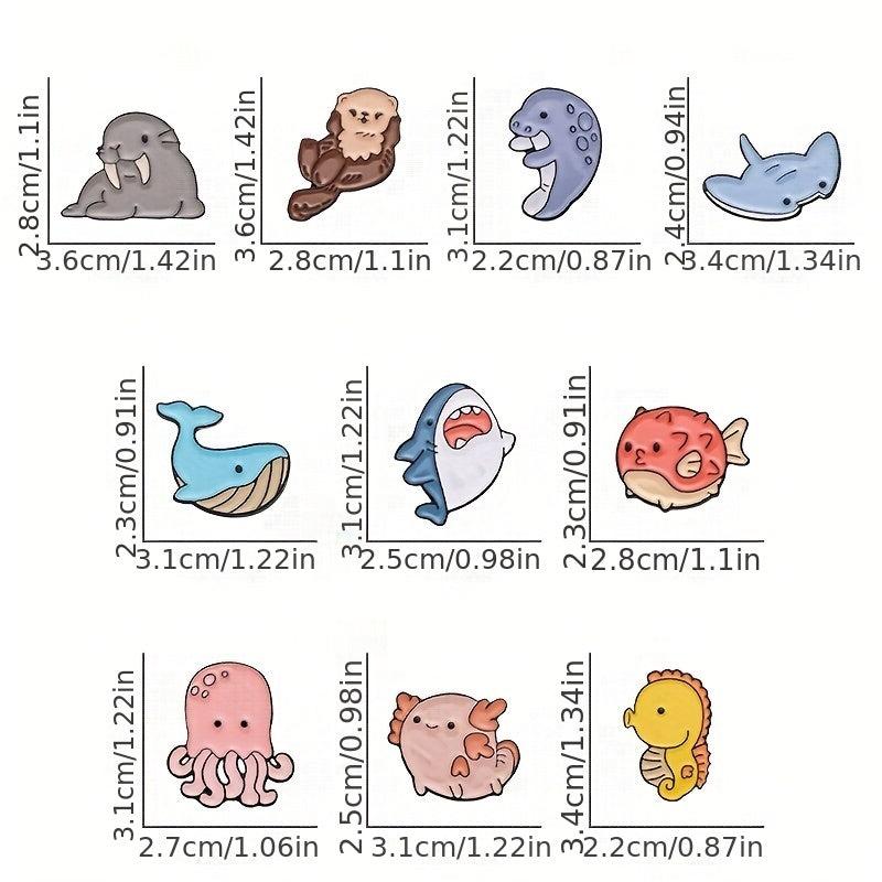 5pcs Cartoon Ocean Animal Brooches Men Shark Whale Seahorse Pufferfish Jellyfish