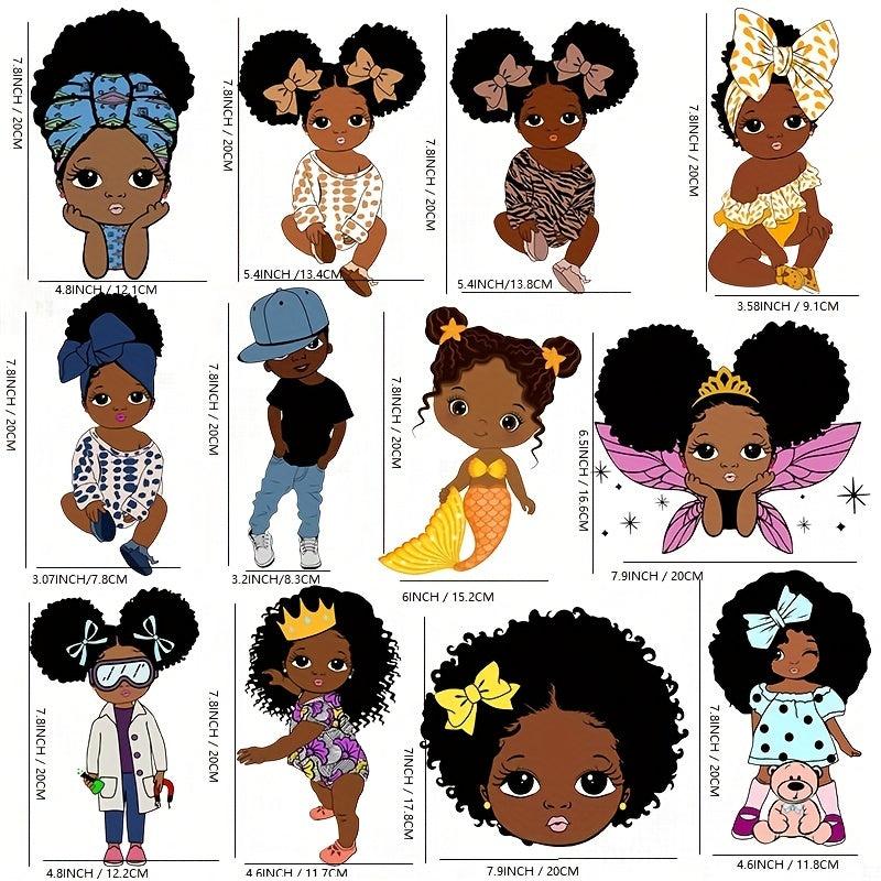 1pc Afro Girl Boy Iron on Sticker For Men Heat Transfer Vinyl Patches