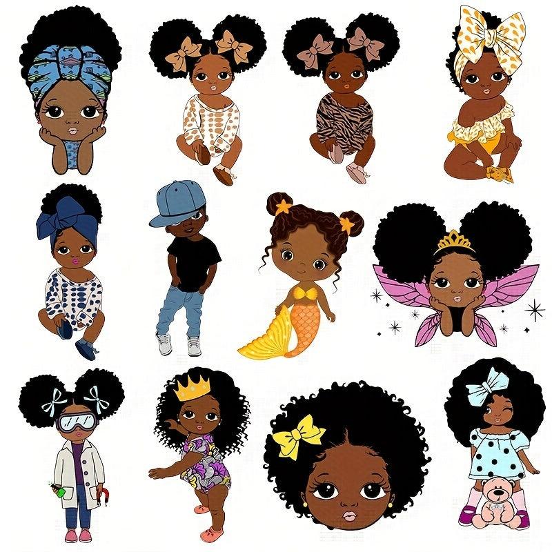 1pc Afro Girl Boy Iron on Sticker For Men Heat Transfer Vinyl Patches