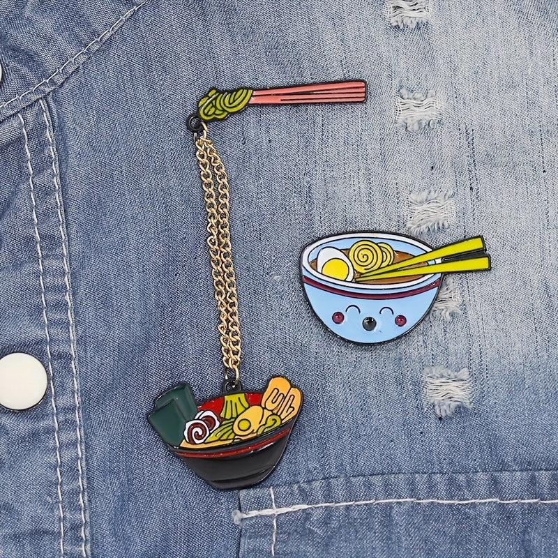 2pcs Cartoon Ramen Pin Enamel Noodle Bowl Brooch For Men