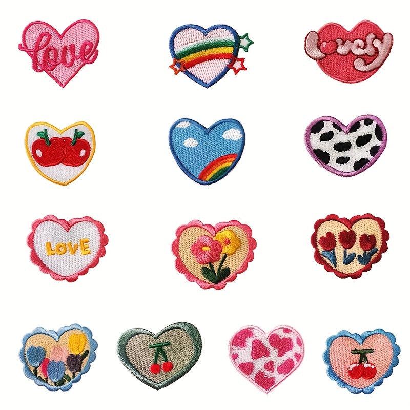 8pcs Love Theme Iron On Patches Embroidered Self Adhesive Heart Patches
