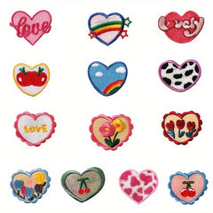 8pcs Love Theme Iron On Patches Embroidered Self Adhesive Heart Patches