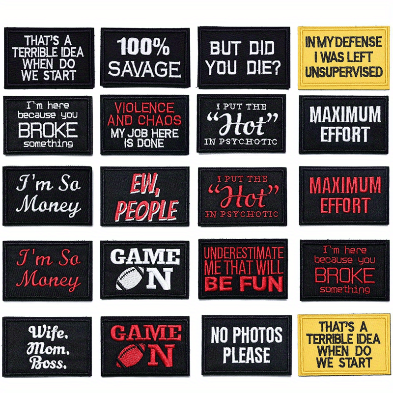 20pcs Letter Badge Cartoon Stickers For Men Computer Embroidered Chapter Patch
