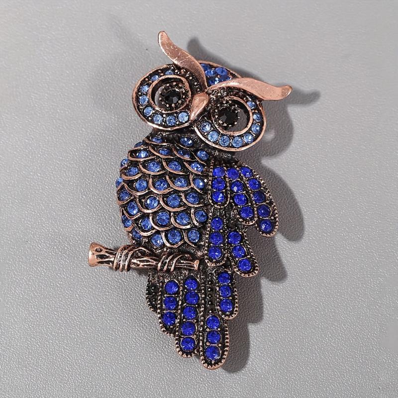 Alloy Owl Brooch with Faux Diamond Inlay