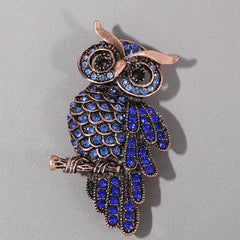 Alloy Owl Brooch with Faux Diamond Inlay