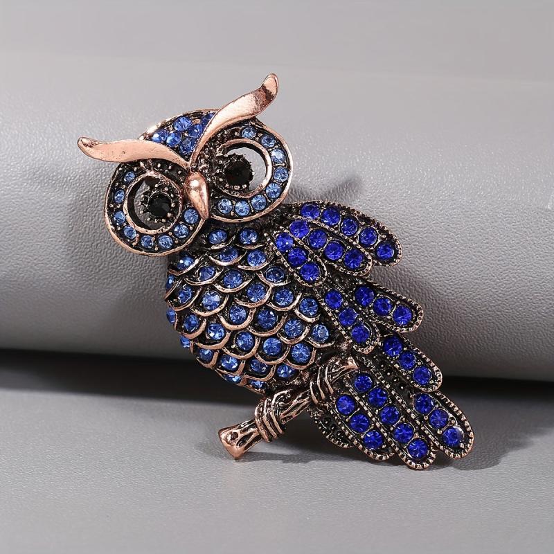 Alloy Owl Brooch with Faux Diamond Inlay