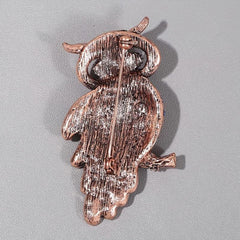 Alloy Owl Brooch with Faux Diamond Inlay