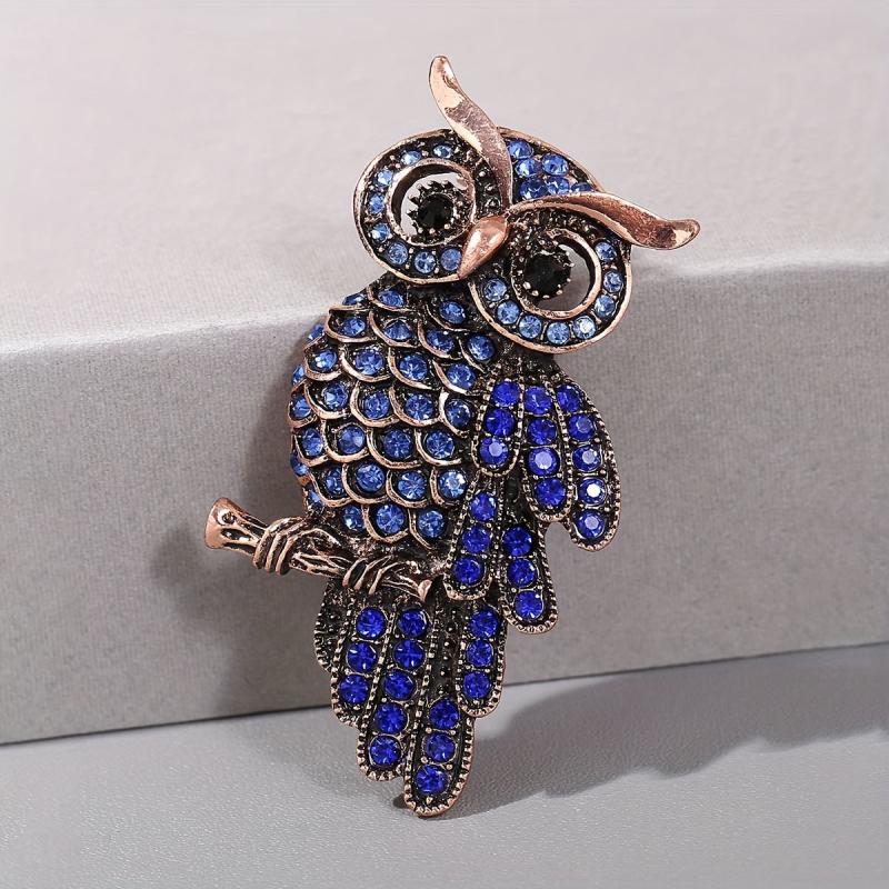 Alloy Owl Brooch with Faux Diamond Inlay