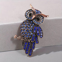 Alloy Owl Brooch with Faux Diamond Inlay