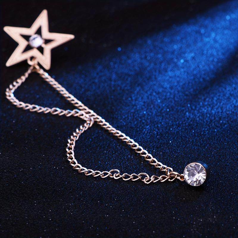 Star Tassel Chain Collar Pins Pentagram Brooch Men's Rhinestone