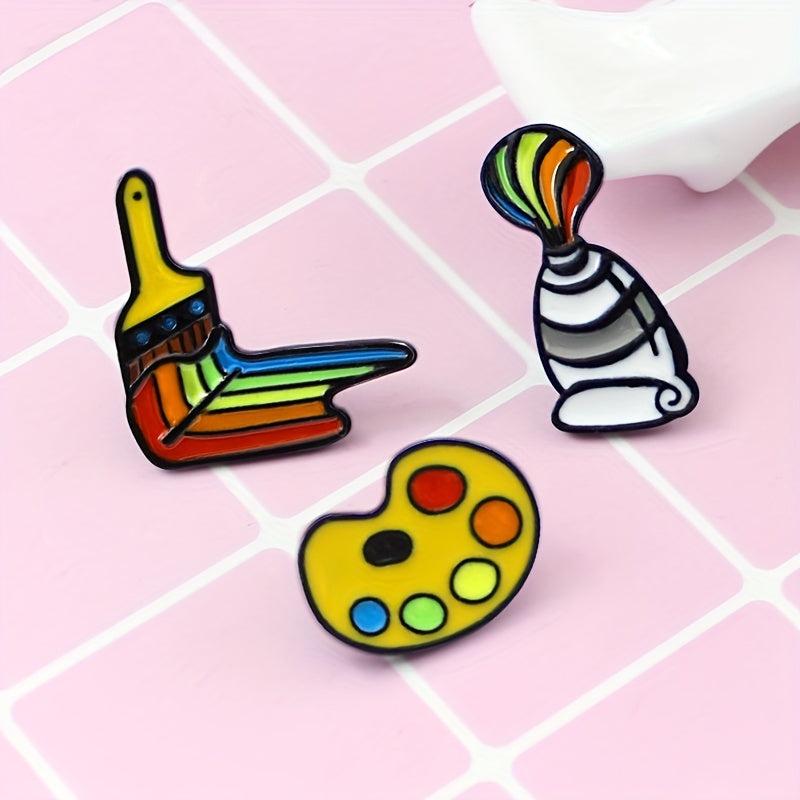 Rainbow Painting Tools Brooch Colored Palette Brushes Pins
