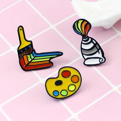Rainbow Painting Tools Brooch Colored Palette Brushes Pins