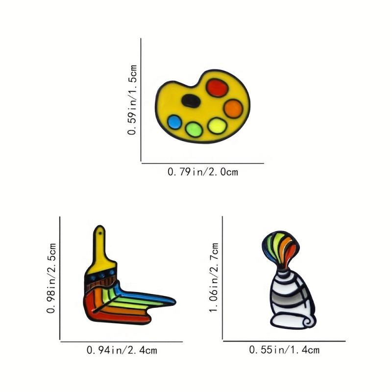 Rainbow Painting Tools Brooch Colored Palette Brushes Pins
