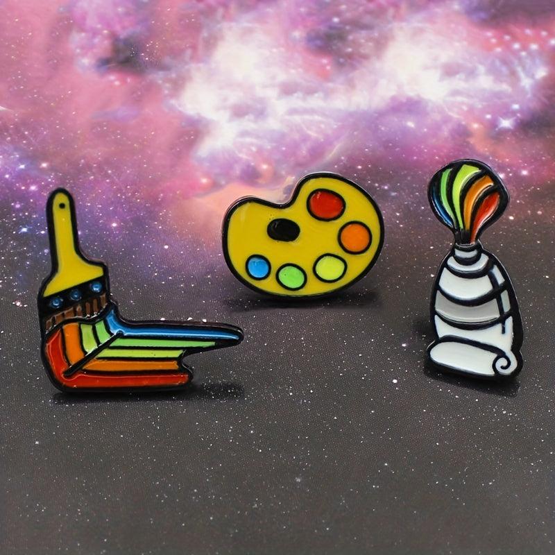 Rainbow Painting Tools Brooch Colored Palette Brushes Pins
