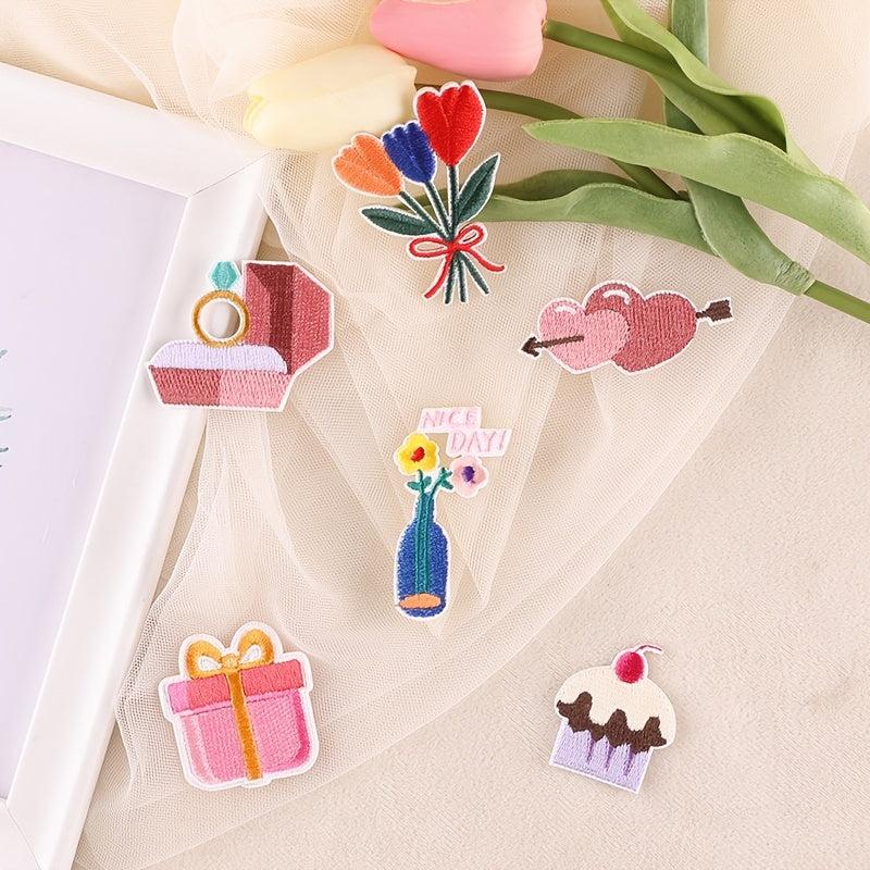 6pcs Flower Vase Embroidered Iron on Patch DIY Decorative Clothes Pants Holes