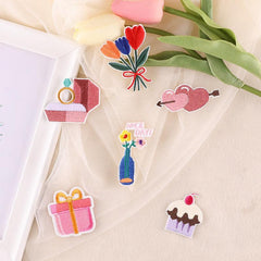 6pcs Flower Vase Embroidered Iron on Patch DIY Decorative Clothes Pants Holes