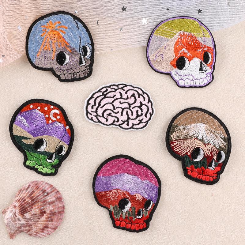 6pcs Cartoon Skull Head Embroidery Patches DIY Clothes Bag Accessories