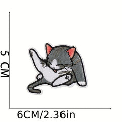 8pcs Little Lazy Cat Iron On Patches Embroidered Applique Repair Patch