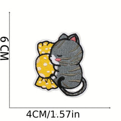 8pcs Little Lazy Cat Iron On Patches Embroidered Applique Repair Patch