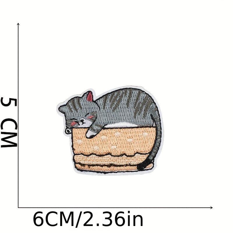 8pcs Little Lazy Cat Iron On Patches Embroidered Applique Repair Patch